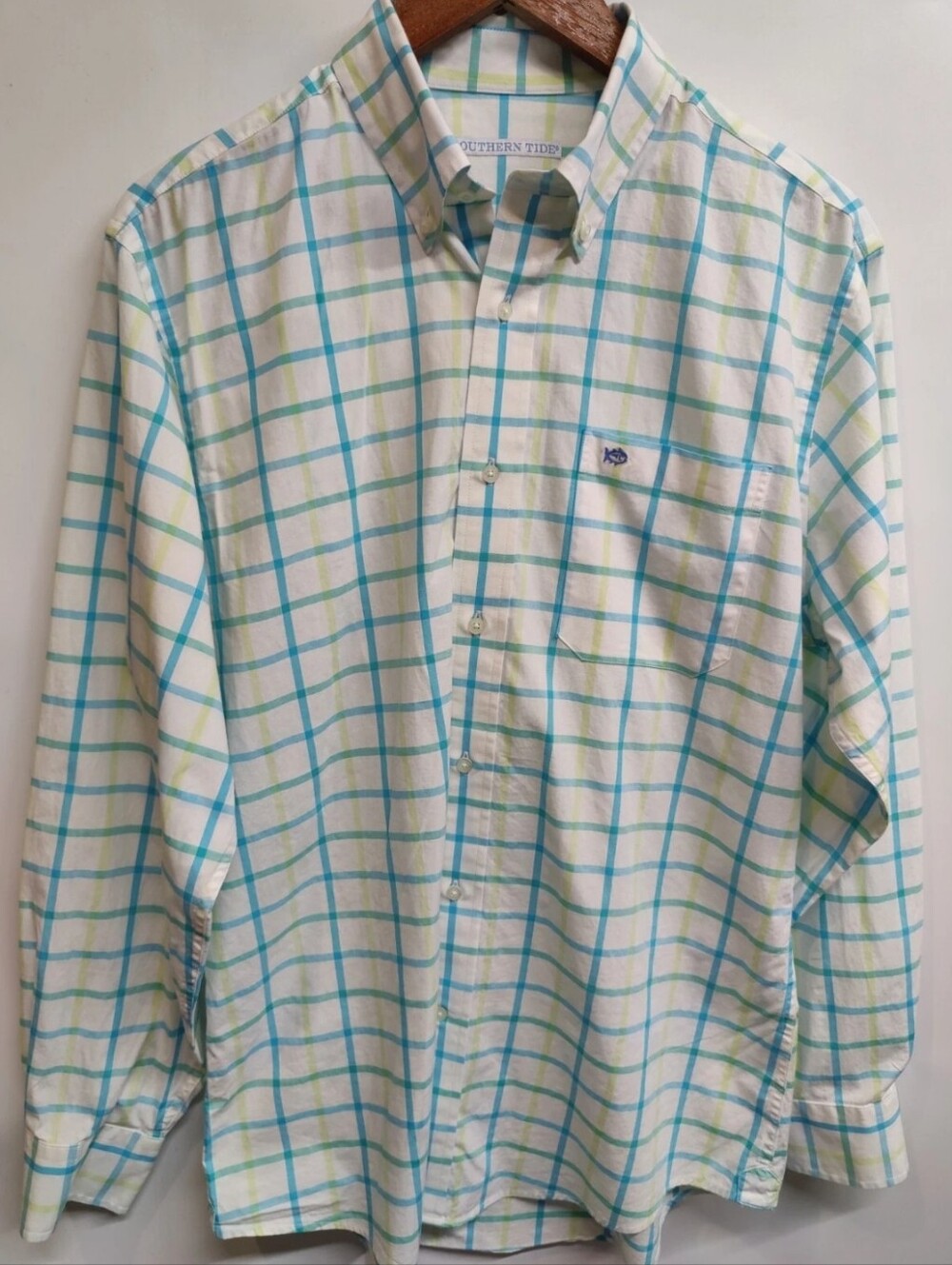 Southern Tide Colorful Check Button Down Shirt Men's Medium Pocket